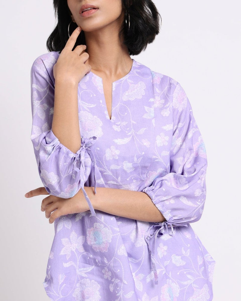 Buy Lavender Bloom Print Linen Blouse | Shop Verified Sustainable Products on Brown Living