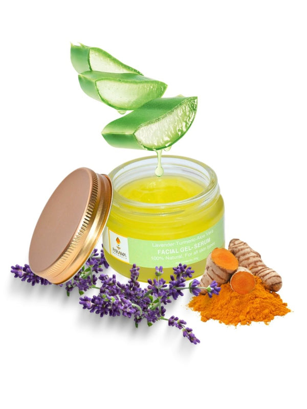 Buy Lavender - Turmeric Aloe Vera Facial Gel Serum - Hydrate, Moisturize, and Defy Aging | 50g | Shop Verified Sustainable Face Serum on Brown Living™