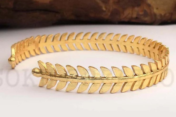 Leaf Gold Plated Brass Bangles | Verified Sustainable Womens Bracelets on Brown Living™