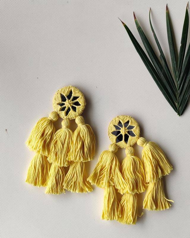 Buy Lehar Canary Yellow Handmade Earrings | Shop Verified Sustainable Products on Brown Living
