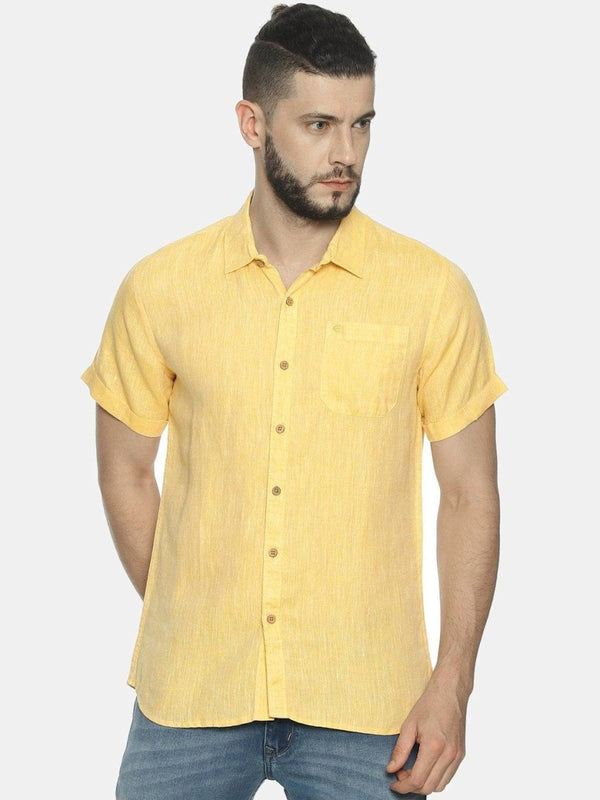 Buy Lemon Yellow Colour Slim Fit Hemp Casual Shirt | Shop Verified Sustainable Products on Brown Living