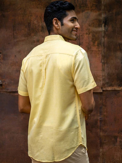 Lemon Yellow Half Sleeve Shirt in TENCEL™ Lyocell Linen | Verified Sustainable by Brown Living™