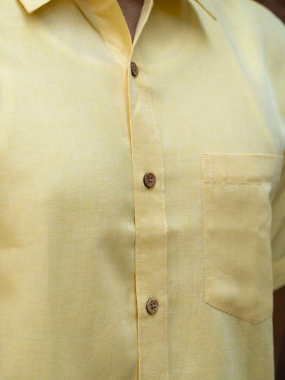 Lemon Yellow Half Sleeve Shirt in TENCEL™ Lyocell Linen | Verified Sustainable by Brown Living™