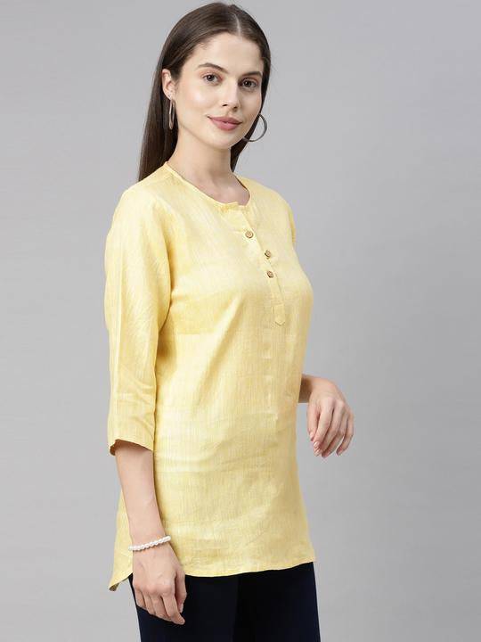 Buy Lemon Yellow Solid High Low Casual Top | Shop Verified Sustainable Womens Top on Brown Living™