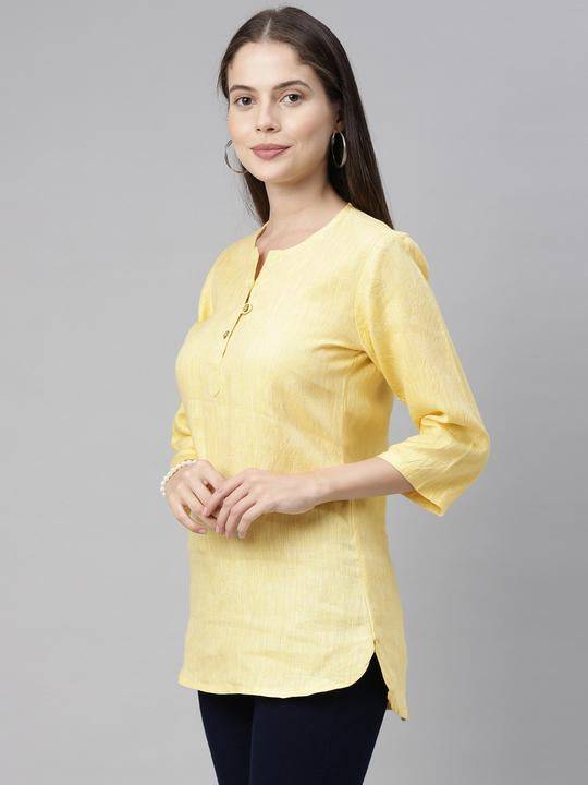 Buy Lemon Yellow Solid High Low Casual Top | Shop Verified Sustainable Womens Top on Brown Living™