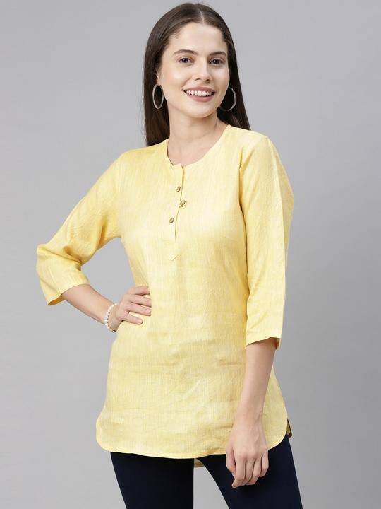 Buy Lemon Yellow Solid High Low Casual Top | Shop Verified Sustainable Products on Brown Living