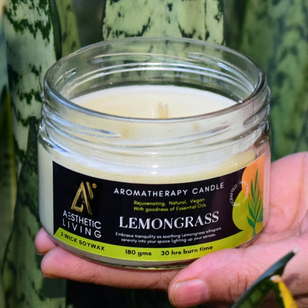 Buy Lemongrass 3 Wick Soy Wax Candle I 30 hr burn, 180 gms | Shop Verified Sustainable Candles & Fragrances on Brown Living™