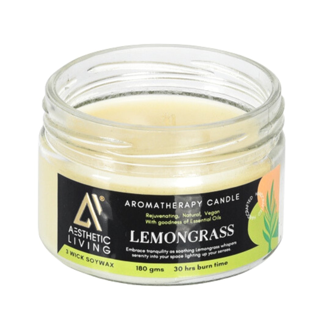 Lemongrass 3 Wick Soy Wax Candle I 30 hr burn, 180 gms | Verified Sustainable by Brown Living™