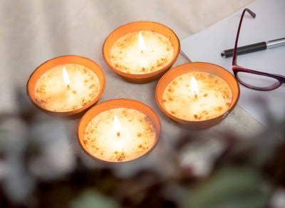 Lemongrass Terracotta Diyas - Set of 4 – Candles & Fragrances on Brown Living™. SKU: SN 1145. Img 1.