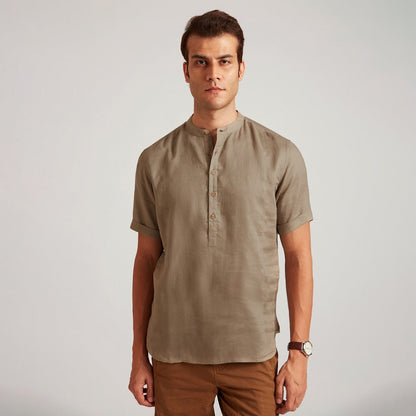 Leo Organic Linen Round Collar Henley Shirt | Verified Sustainable by Brown Living™