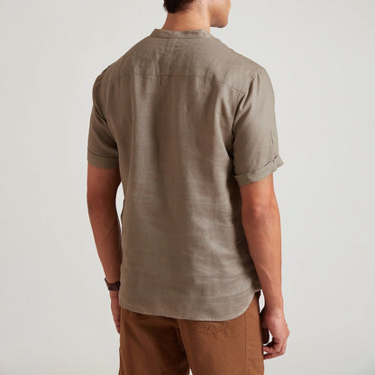 Leo Organic Linen Round Collar Henley Shirt | Verified Sustainable by Brown Living™