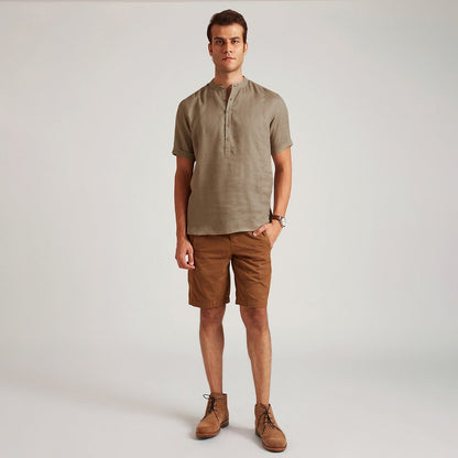 Leo Organic Linen Round Collar Henley Shirt | Verified Sustainable by Brown Living™