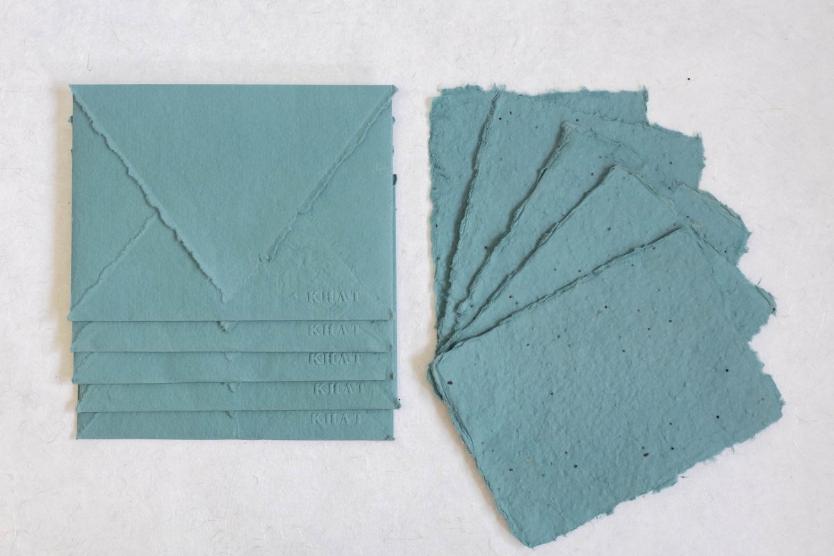 Let Your Words Bloom - Dusty Blue - Pack Of 5 Card & Envelope – Greeting & Note Cards on Brown Living™. SKU: SR0022. Img 3.
