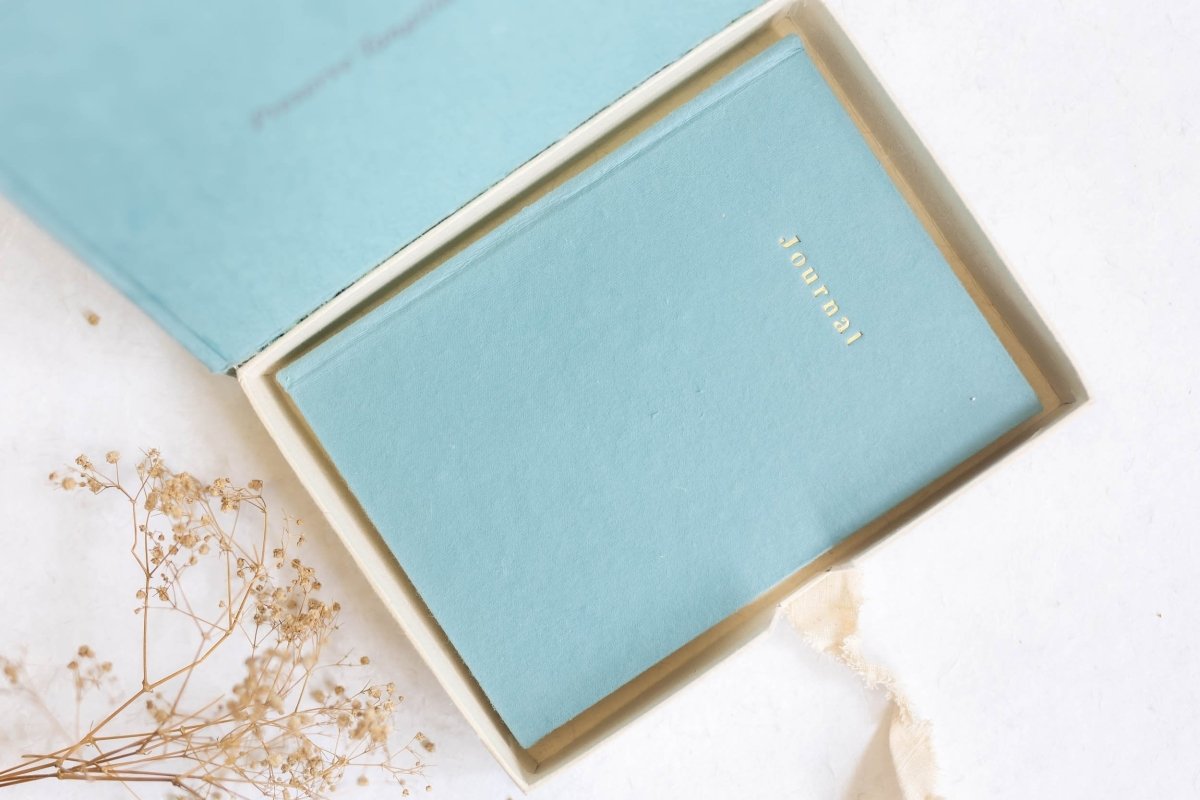 Let's Create Tangible Memories - Dusty Blue / Journal + Sandook – Notebooks & Notepads on Brown Living™. SKU: SR0025. Img 3.