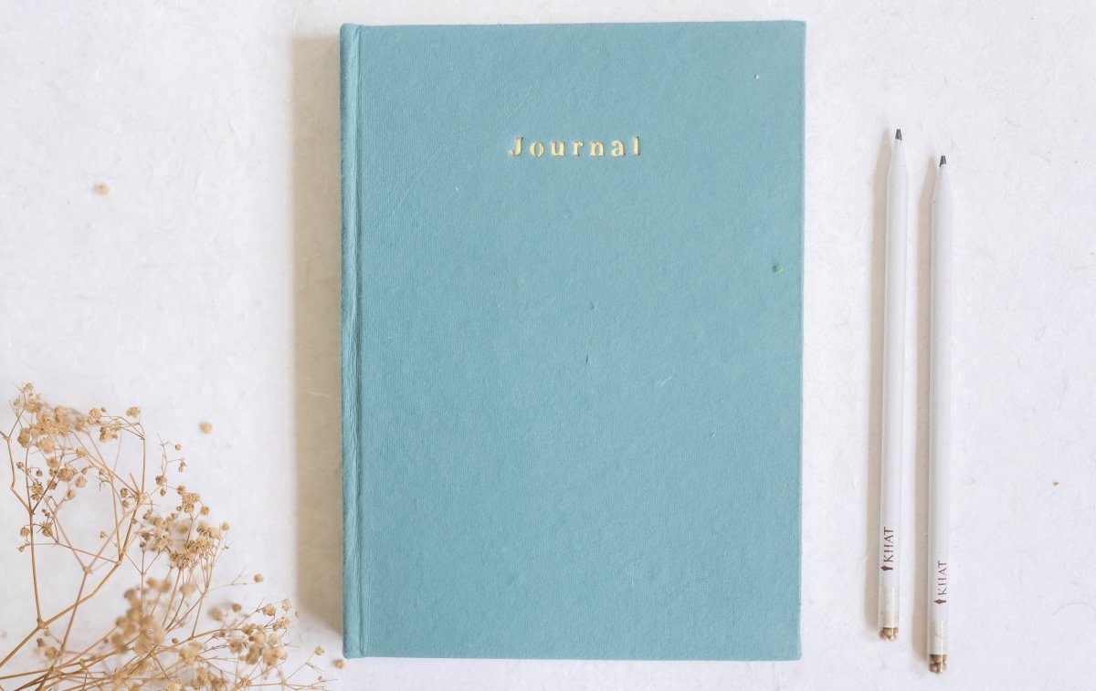 Let's Create Tangible Memories - Dusty Blue / Journal + Sandook – Notebooks & Notepads on Brown Living™. SKU: SR0025. Img 1.