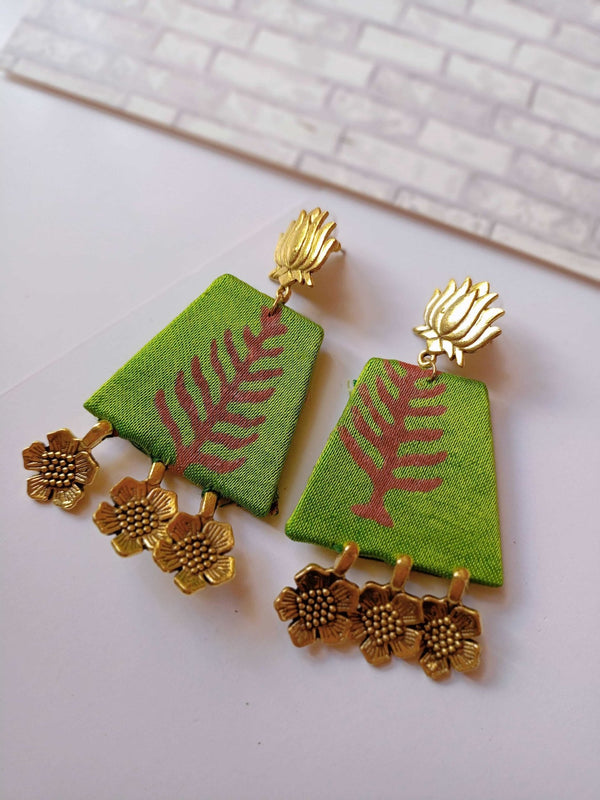 Light Green Leaf Pattern Golden Charm Earrings | Verified Sustainable Womens earrings on Brown Living™