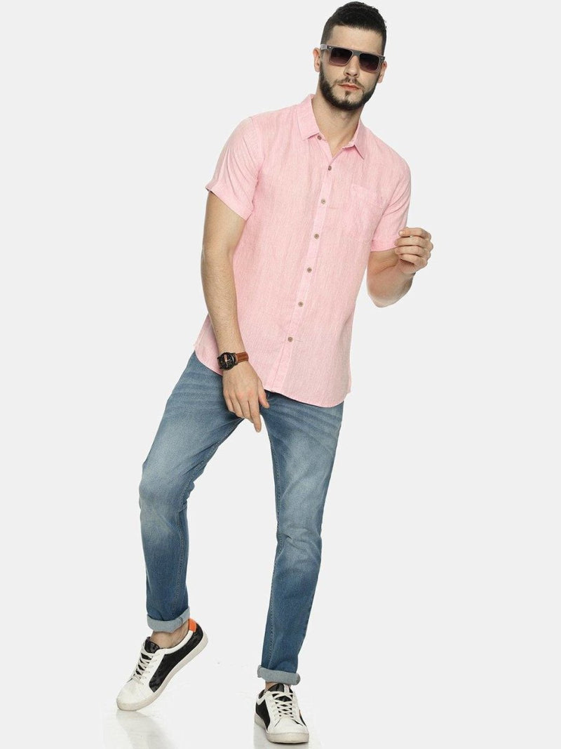 Buy Light Pink Colour Slim Fit Hemp Casual Shirt | Shop Verified Sustainable Mens Shirt on Brown Living™