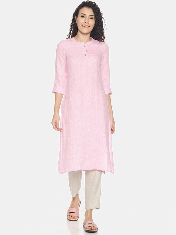 Buy Light Pink Colour Solid Hemp Straight Long Kurta For Women | Shop Verified Sustainable Womens Kurta on Brown Living™