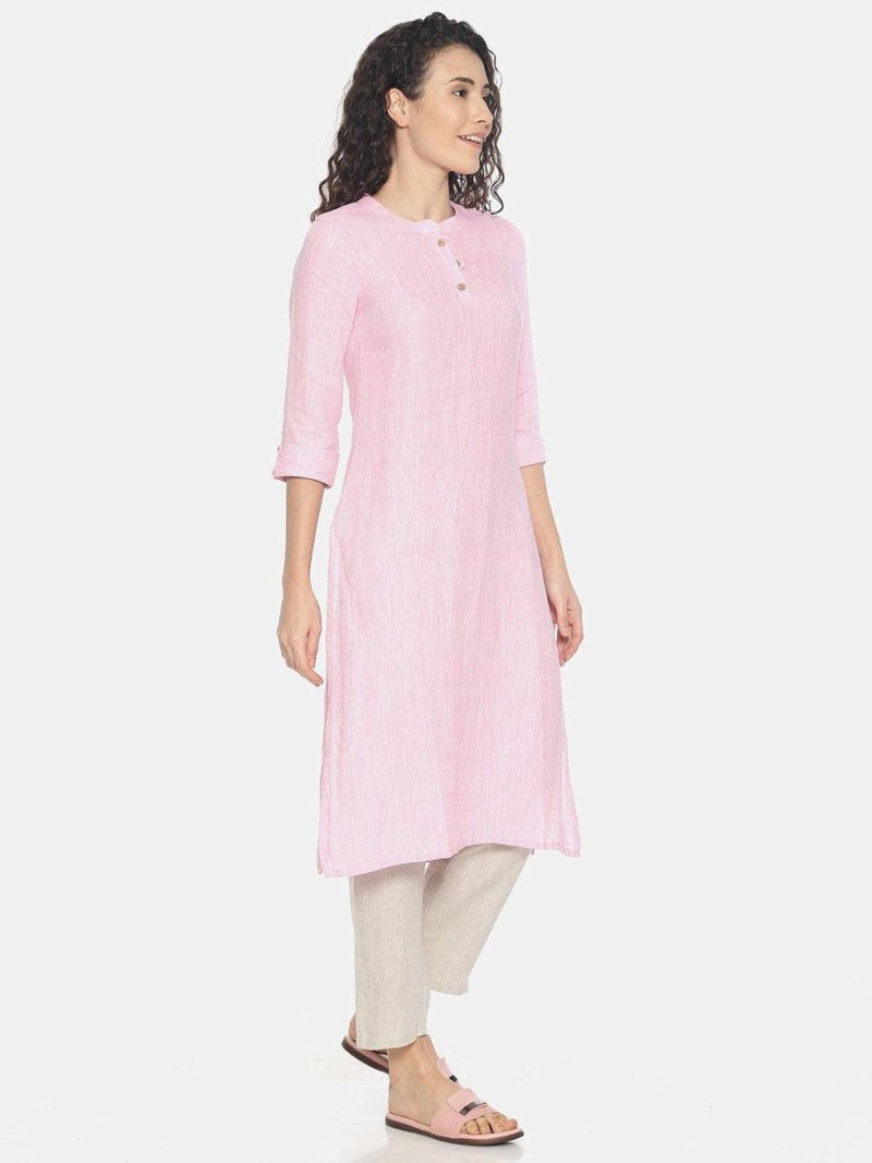 Buy Light Pink Colour Solid Hemp Straight Long Kurta For Women | Shop Verified Sustainable Products on Brown Living