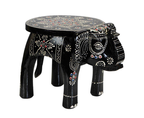 Buy Li'l Elph Side Table or Stool - Hand-painted Furniture Decorative - Dusky -Black - 8x8 inches | Shop Verified Sustainable Decor & Artefacts on Brown Living™