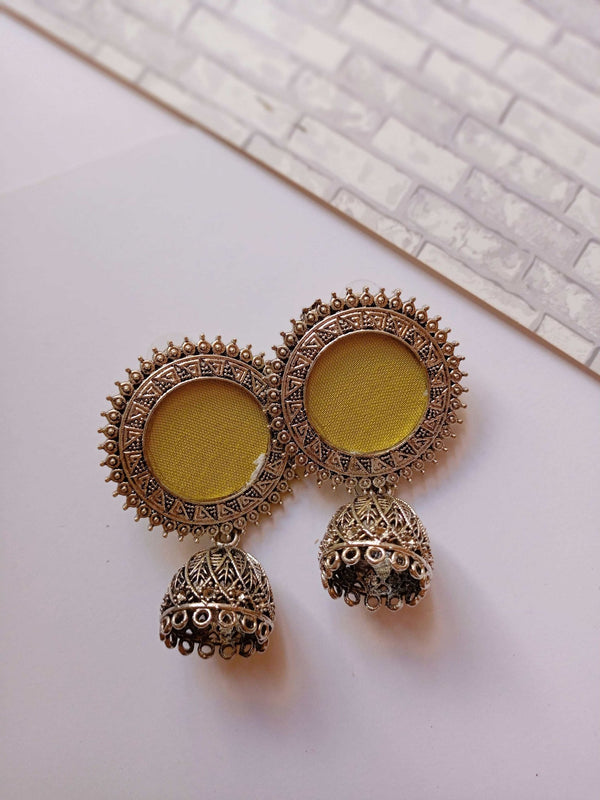 Lime Green with Silver Ring and Jhumka Earrings | Verified Sustainable Womens earrings on Brown Living™
