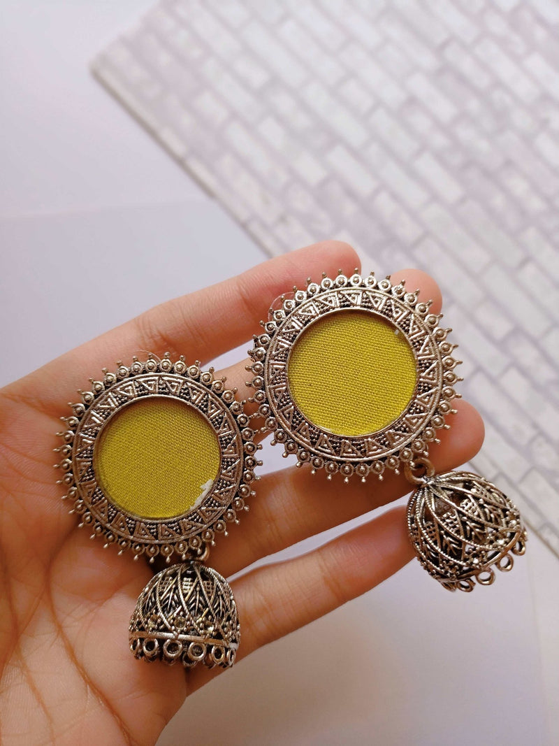 Lime Green with Silver Ring and Jhumka Earrings | Verified Sustainable Womens earrings on Brown Living™
