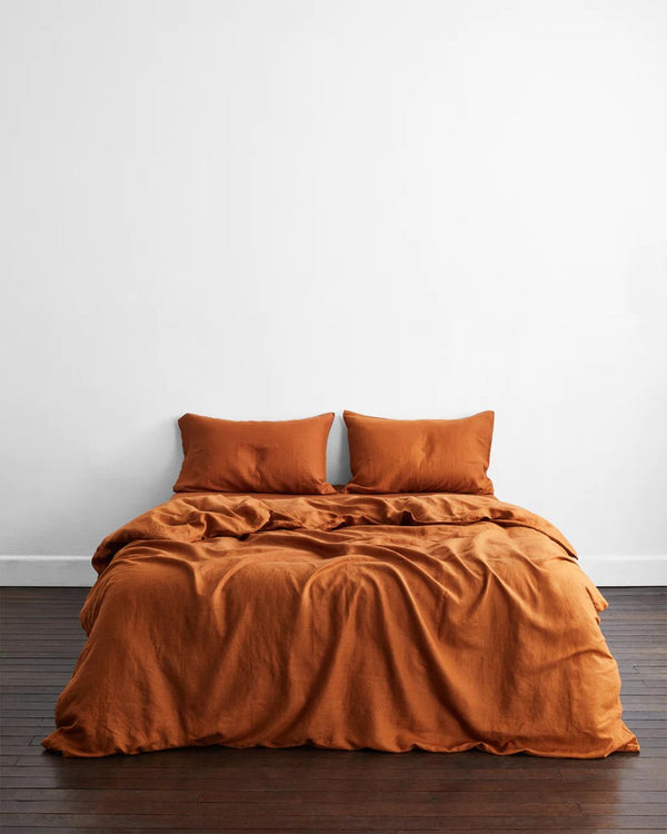 Buy Linen Bedding Duvet Cover | 3 Pc Set | Cinnamon Brown | Shop Verified Sustainable Bedding on Brown Living™