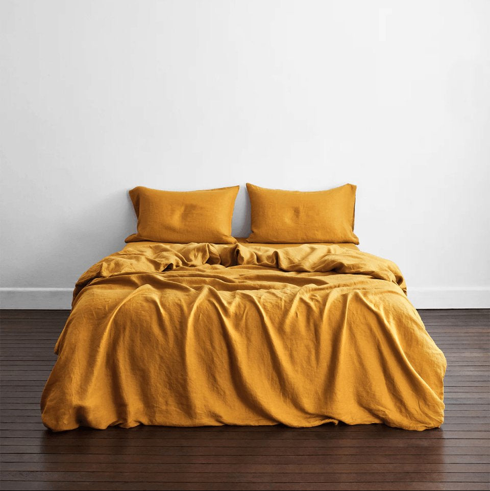 Linen Bedding Duvet Cover | 3 Pc Set | Golden Yellow | Verified Sustainable by Brown Living™