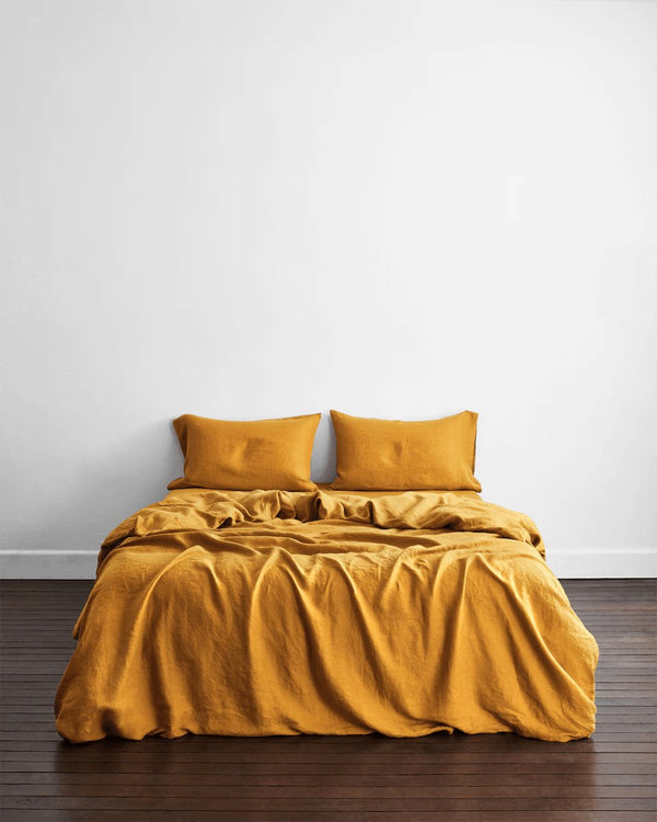 Buy Linen Bedding Duvet Cover | 3 Pc Set | Golden Yellow | Shop Verified Sustainable Bedding on Brown Living™