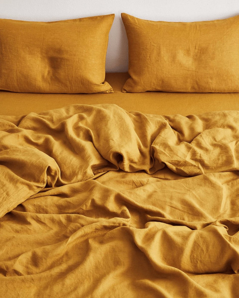 Buy Linen Bedding Duvet Cover | 3 Pc Set | Golden Yellow | Shop Verified Sustainable Bedding on Brown Living™