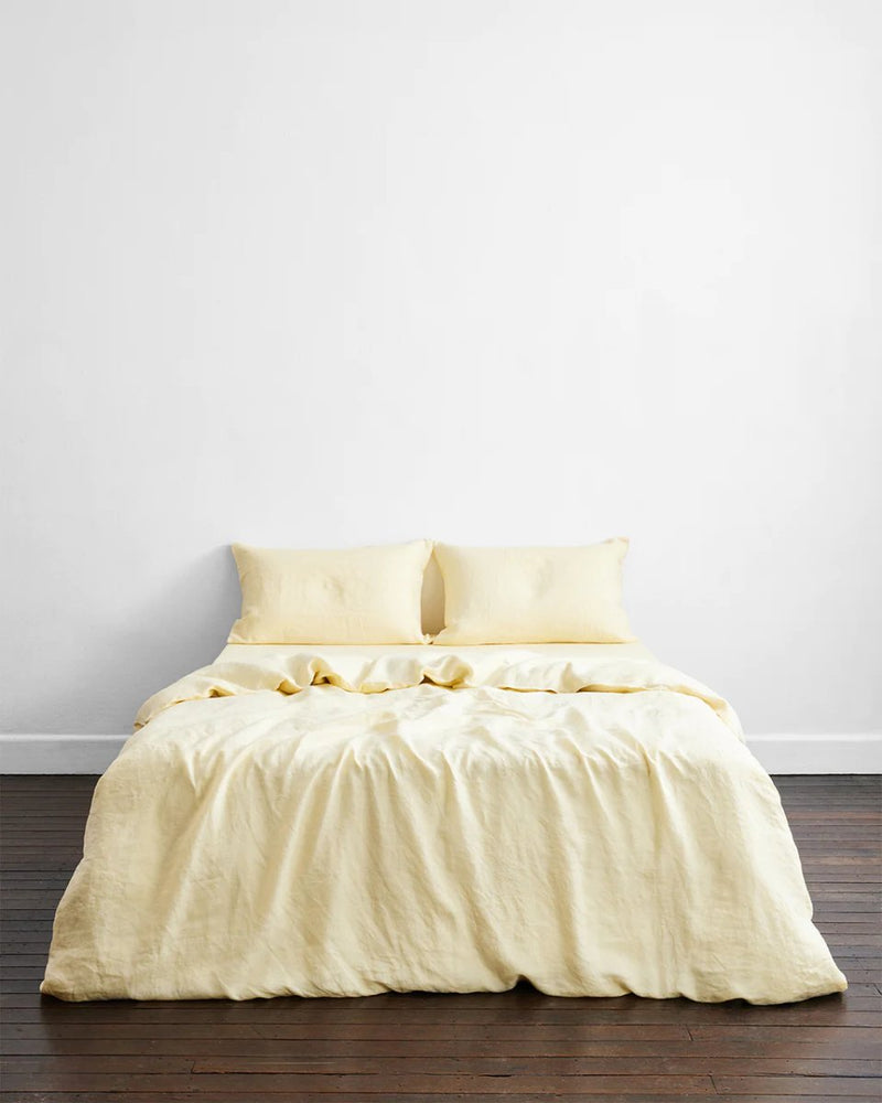 Buy Linen Bedding Duvet Cover | 3 Pc Set | Pastel Yellow | Shop Verified Sustainable Products on Brown Living
