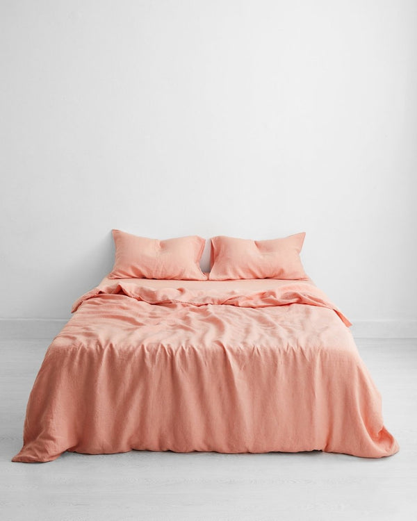 Buy Linen Bedding Duvet Cover | 3 Pc Set | Peach | Shop Verified Sustainable Bedding on Brown Living™
