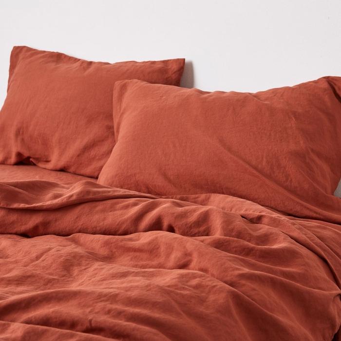Buy Linen Bedding Duvet Cover | 3 Pc Set | Rust Orange | Shop Verified Sustainable Products on Brown Living