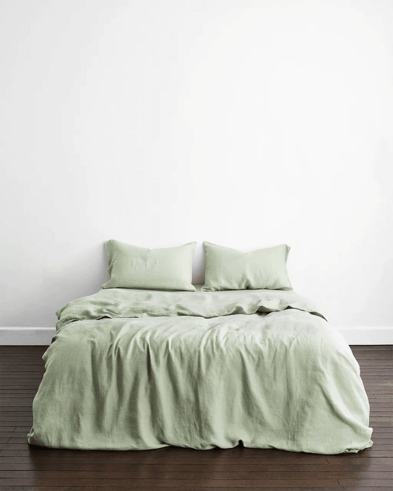 Buy Linen Bedding Duvet Cover | 3 Pc Set | Sage Green | Shop Verified Sustainable Bedding on Brown Living™