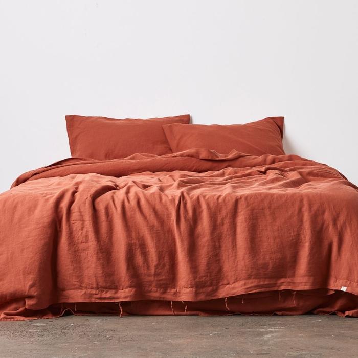 Buy Linen Bedding Set - Duvet Cover, Sheet and Pillow Cover | 4 Pc Set | Rust Orange | Shop Verified Sustainable Bedding on Brown Living™