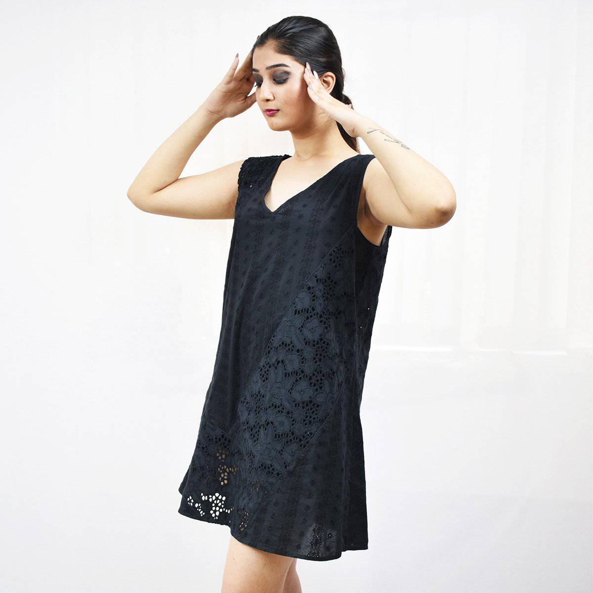 Luxury From Waste Eyelet Sleeveless Dress – Womens Dress by Sonica Sarna available on Brown Living™. XS . SKU: 274 - 14259 - SSD - 165. Img 1.