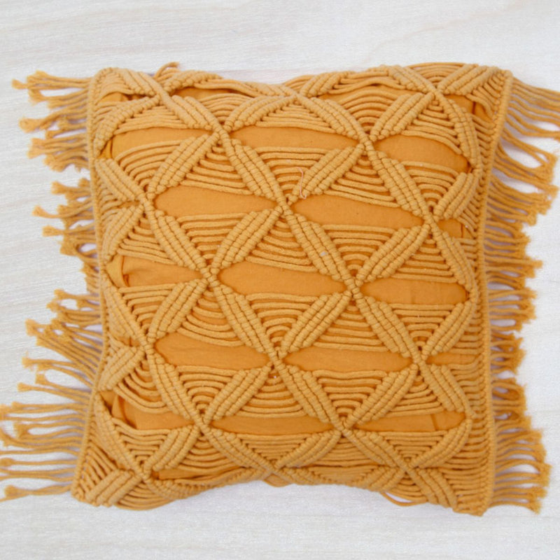 Buy Macrame Cushions | Yellow | Shop Verified Sustainable Products on Brown Living