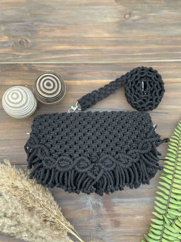 Buy Macrame Handcrafted Sling Clutch-Bag with belt | Shop Verified Sustainable Womens Handbag on Brown Living™
