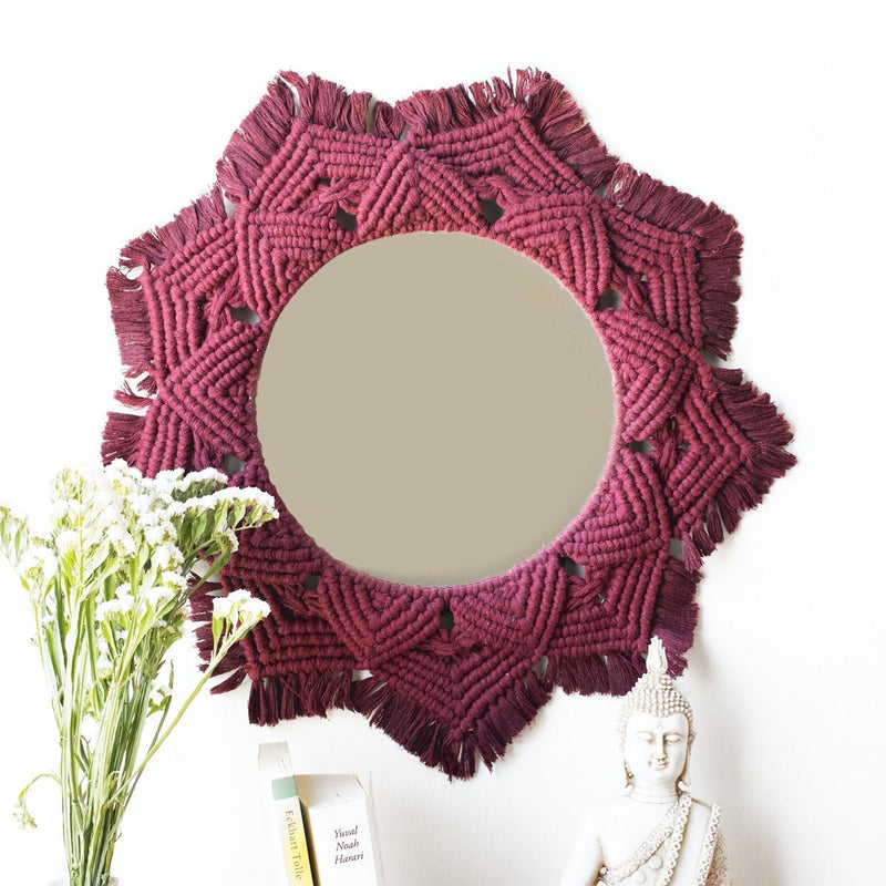 Buy Macrame Mirror - Maroon Color | Shop Verified Sustainable Wall Decor on Brown Living™