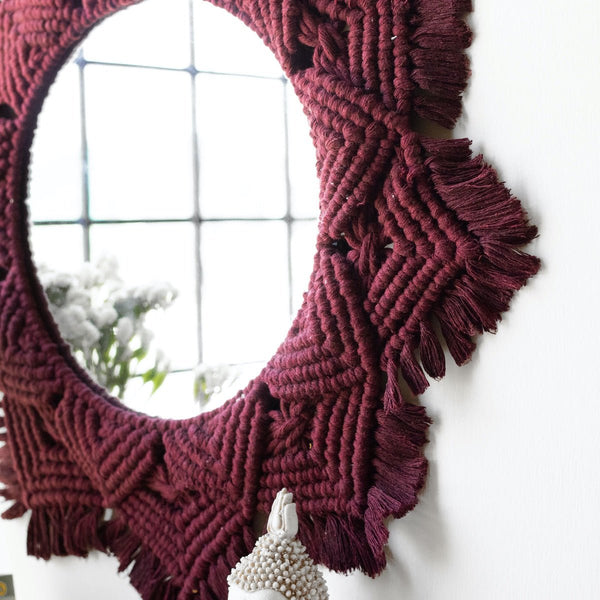 Buy Macrame Mirror - Maroon Color | Shop Verified Sustainable Products on Brown Living