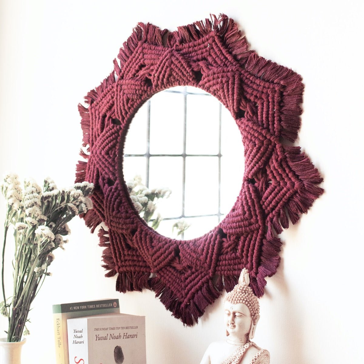 Macrame Mirror - Maroon Color | Verified Sustainable by Brown Living™