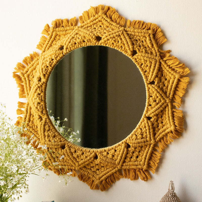 Buy Macrame Mirror - Mustard Yellow Color | Shop Verified Sustainable Products on Brown Living