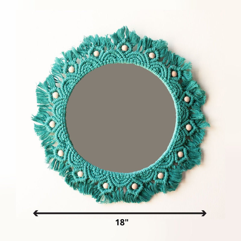 Buy Macrame Mirror - Turquoise Color | Shop Verified Sustainable Wall Decor on Brown Living™