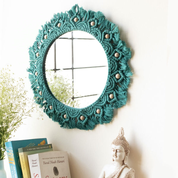 Buy Macrame Mirror - Turquoise Color | Shop Verified Sustainable Products on Brown Living