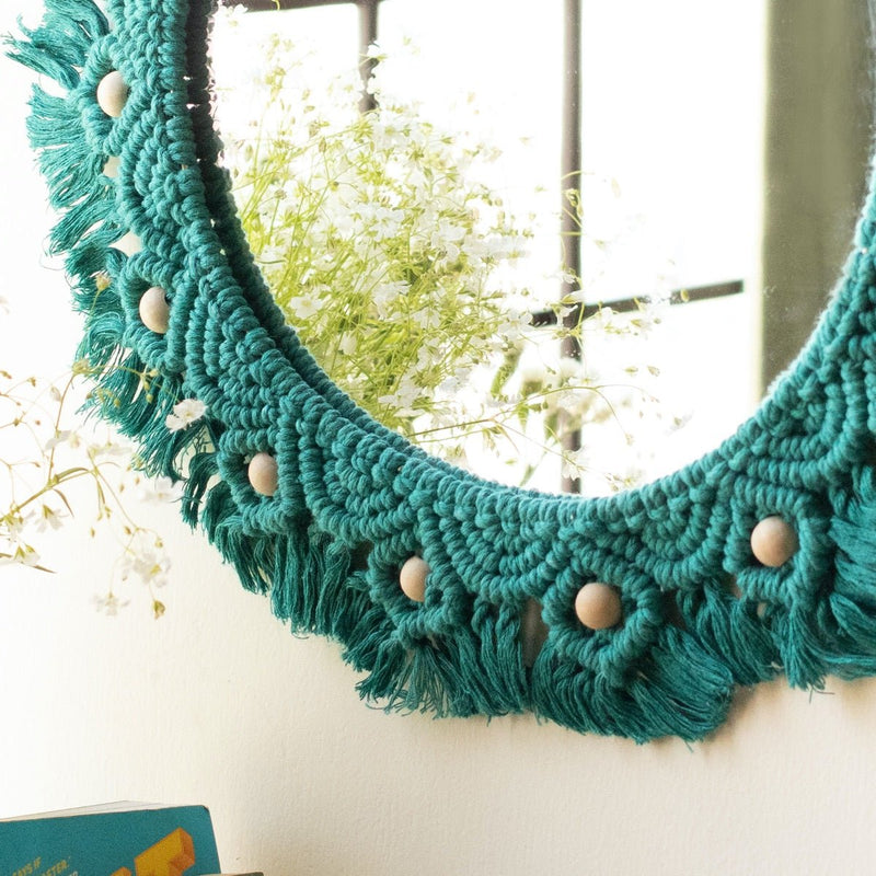 Buy Macrame Mirror - Turquoise Color | Shop Verified Sustainable Wall Decor on Brown Living™