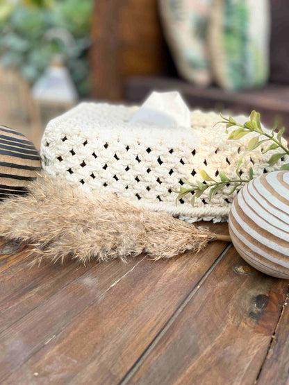 Macrame Tissue Box Cover | Verified Sustainable by Brown Living™