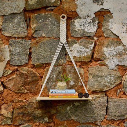 Victory Off White Macrame Wall Hanging Shelf Floating Shelf | Verified Sustainable by Brown Living™