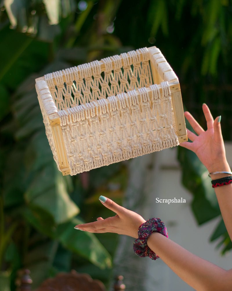 Macrame Wooden Basket | 12 X 8 X 6 inch | Verified Sustainable by Brown Living™