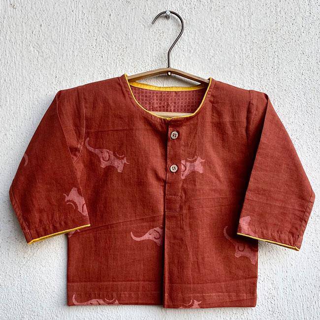 Buy Madder Kurta with White Pants | Shop Verified Sustainable Kids Daywear Sets on Brown Living™