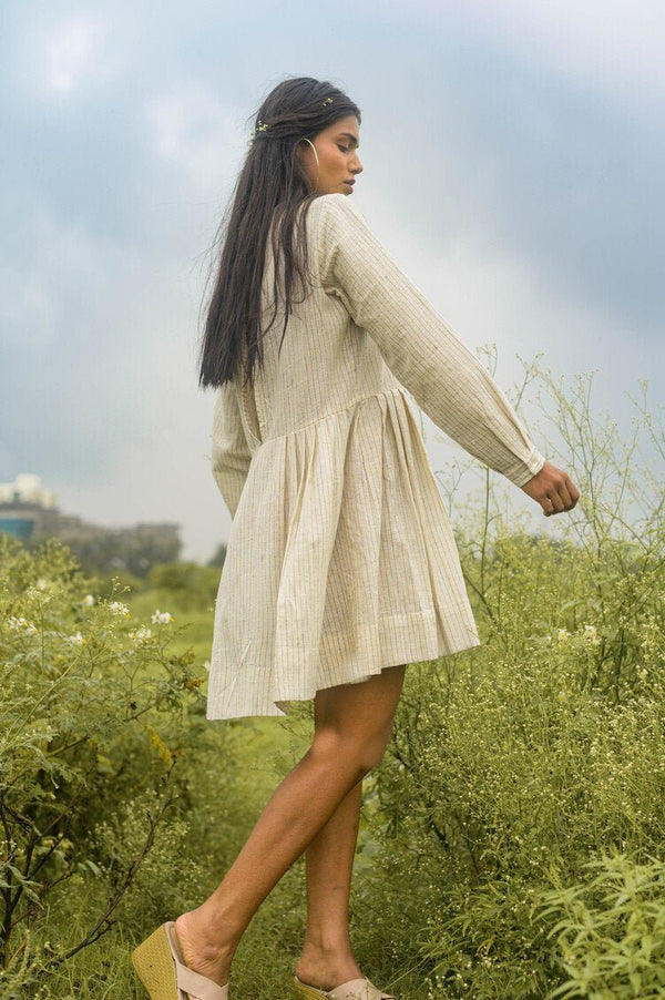 Buy Madhu Dress - Off White + Light Blue Stripes | Shop Verified Sustainable Womens Dress on Brown Living™